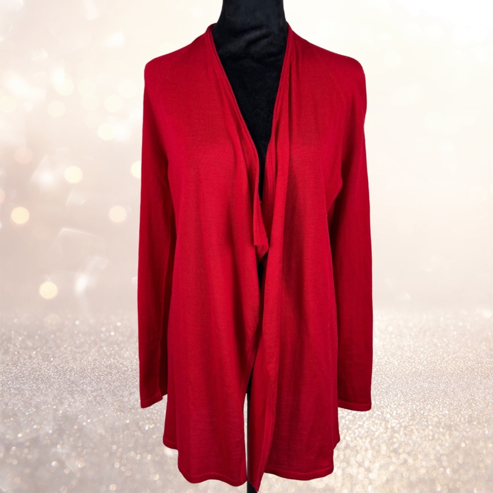 J. Jill Vibrant Red Women's Open Merino Wool Cardigan